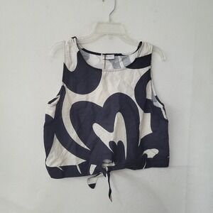 Spighe Di Lino Top Womens L Italy Linen Blend Floral Print Sleeveless Tie-Front